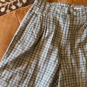 linen & cotton plaid midi shorts vintage granola